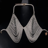 Tassel Rhinestone Crysta Chest Chains Women Hollow Out See Through Bra Top Summer Bikini Bodychain Party Crop