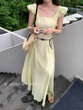 Fongt Xixi 2025 Summer New Korean Version Of Elegant Square Lead Flying Sleeve Dress Pure Desire Skirt 88367