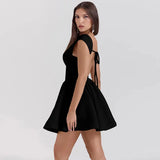 Short Sleeve Backless Mini Dress-Outfit