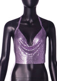 Fongt New Sexy Nightclub Slim Type Metal Sequins Hanging Neck Dew Back Vest Female