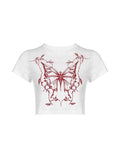 Butterfly Print White Crop Top-Outfit