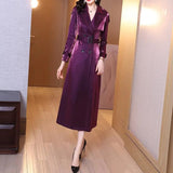 Fashion Glossy Trench Coat Women Spring Autumn Casual Purple Black Windbreaker Double-Breasted Solid X-Long Outerwear