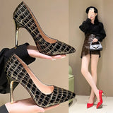 Fongt Single Shoe Tip Light Mouth Spring And Autumn Large Size Lady With Snake-Print High Heels Female Senior Matching Skirt