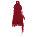 Fongt Summer Women's Solid Color Slim Street Fashion Neck Sexy Backless Dress-Outfit