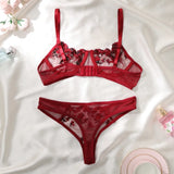 Mesh Floral Bra And Panty Lingerie Set-Outfit