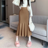 Half Skirt Women's Spring And Autumn Korean Version Solid Color Slim Long Skirt Shows Skinny Buttocks Fishtail Skirt With Long Winter Style-Outfit