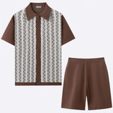 Fongt Men's Casual Jacket Knitted T-Shirt Set Cardigan Knitted Short-Sleeved Shorts Two-Piece Set