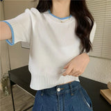 Fongt Sweet Short Blouse Knitted Jersey Girl Summer Design Small Short Sleeve Small T-Shirt In