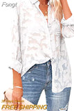See Through Jacquard Mesh Shirts Women Long Sleeve White Tops 2023 Women's Elegant Streetwear Button Down Blouse