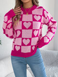 Fongt Autumn And Winter Lattice Love Lantern Sleeve Sweater Valentine's Day Women's Clothing