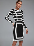 Sleeve Bandage Dress Women Black and White Bodycon Dress Evening Party Elegant Midi Sexy Club Outfits 2023 Autumn