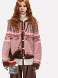 Pink Pattern Button Up Cardigan-Outfit