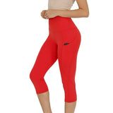 Women's Yoga Pants Large Size Seven Cents Trousers Pocket Solid Color High Waist Fitness Exercise Leggings-Outfit