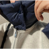 Removable Puffer Hoddie Patchwork Zipper Jacket-Outfit