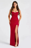 Mesh Floral Embroidered Strap Slit Midi Dress-Outfit