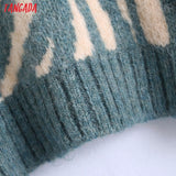 Women 2021 Fashion Thick Zebra Crop Knitted Sweater jumper O Neck Female Oversize Pullovers Chic Tops