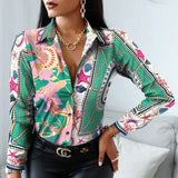 Print Blouses Striped Floral Leopard Shirts Office Lady Print Blouse Spring Fashion Button Long Sleeve Women Tops