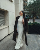 Knitted Turtleneck Pleated Tank Maxi Dress-Outfit