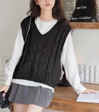 Fongt Small V Collar Soft Waxy Simple And Generous Knitting Vest New Female Gentle Girl Pure Color Sweet Sister Vest Female-Outfit