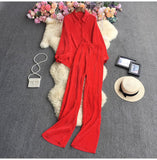 Fongt Suit Female Temperament Loose Long-Sleeved Shirt Two Sets Of Leisure High-Waist Hanging Pendant 100 Rolls