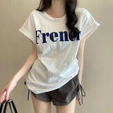 Fongt New Net Red Ins Super Fire Show Thin Shoulder Sweet Cool Short-Sleeved T-Shirt Loose Female Summer Student Coat