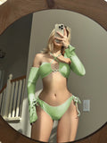 2024 New Bright-Faced Four-Piece Drawstring Strap With Sleeve Swimsuit