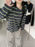 Fongt Collar Striped Long-Sleeved T-Shirt Women's Autumn 2024 New Design Feeling Loose Show Thin Casual Students Slit