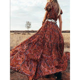 Fongt Summer Women's Sexy Print V-Neck Short-Sleeved Bohemian Holiday Dress