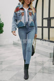 The Ins New 2023 Ladies Early Spring Geometric Woolen Denim Stitching Button Lapel Short Coat-Outfit
