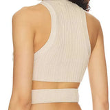 Fongt Sexy Irregular Sleeveless Hollow Kink Wool Woven Vest Women's Fashion Half High Collar Solid Color Crop-Outfit
