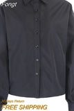 Women Solid Color Blouses, Lapel Neck Lantern Sleeve Buttons Shirts, Spring Fall Tops Daily