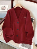 Sweater Coat Female Spring And Autumn Large Size Fat Mm Thin V-Necked Knitted Sweater Advanced Sense College Style Blouse Girl-Outfit