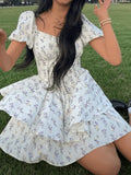 Puff Sleeve Floral Corset Mini Dress-Outfit