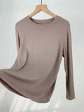 Fongt Comfortable Super Soft Modal Cotton Long Sleeve T-Shirt Women's Spring New Solid Color Round Collar With A Bottom Top-Outfit
