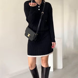 Fongt Women's Clothing 2025 Autumn New POLO Collar Splicing Short Skirt Fashion Set