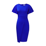 Fongt Leaves Sleeves Tight Banded Professional Solid Women's Dress African Large-Size Dress