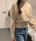 2021 Autumn Winter Women's Sweaters Cutout Pullovers Warm Minimalist Korean Fashionable Solid Short Jumpers