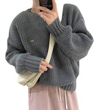 Version Autumn Winter New Pullover Sweater Female Loose Lazy Wind Add Thick Versatile Fashion Knit Bottom Shirt Jacket Female-Outfit
