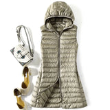 Autumn Winter New Thin Slim Down Jacket Hooded Down Vest Female In Long Vest Coat Inside Build Tide-Outfit