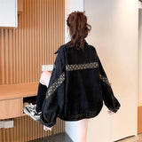 Fongt Sense Sequins Lazy Style Korean Version Denim Jacket Female Autumn 2024 New Style Loose Short Versatile Jacket-Outfit