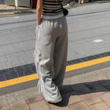 Grey Stripe Ribbon Drawstring Sweatpants-Outfit