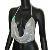 Shiny Rhinestone Crop Top For Women Sleeveless Backless Deep V Neck Tank Top See Through Adjustable Camisole Club
