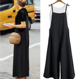Fongt 2025 Cotton Backpack Trousers Loose Solid Color Strap Broad Leg Pants Casual Jumpsuit