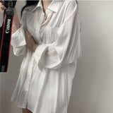 New Spring / Summer Loose Shirt Women's Korean Style Chic Sunscreen Silk Slippery Pendant Sensible Sunscreen Long-Sleeved Medium-Long Shirt-Outfit