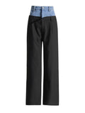 Fongt Commuting Style In The Fall Of 2025 New Denim Splicing Trousers Design Wide-Legged Bumpy Casual Pants