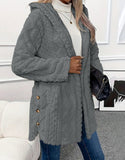 Fongt 2025 Ebaywish Hooded Solid-Colored Open-Shirt Button-Buttoned Long-Sleeved Casual Jacket
