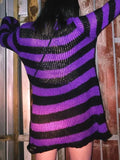 Distressed Stripe Longline Sweater-Outfit