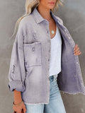Spring Autumn Denim Jacket Ladies Casual Coat Women Jean Outerwear Rough-edges Holes Long-sleeve Shirt Style Loose
