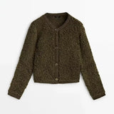 Fongt Women's New 3 Color Button Wool Yarn Knitted Cardigan 2822-Outfit