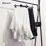 2019 New-Coming Spring Summer Solid Irregular Ruffle Asymmetrical Skirts High Street Korean Style Empire women